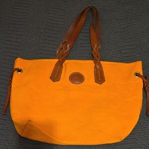 Dooney And Bourke Orange And Brown Canvas And Leather Shoulder‎ Bag